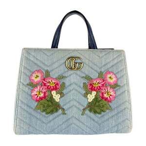 GUCCI Authentic Blue Leather GG Marmont Shoulder Bag